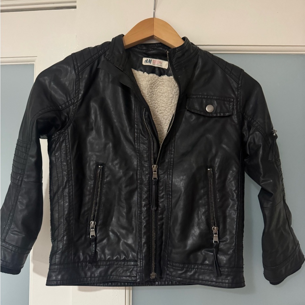 H&M Kids Black Faux Leather Jacket with Cozy Lining